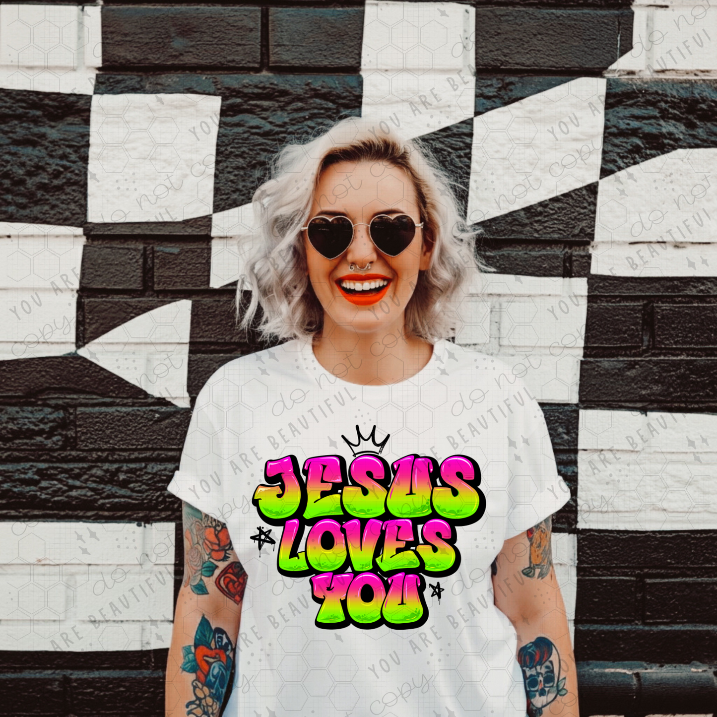 Jesus Loves You Graffiti DTF Transfer