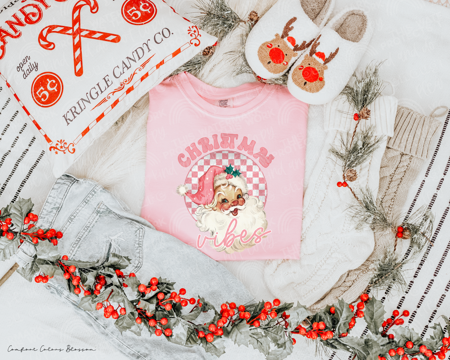 Christmas Vibes Pink Graphic Tee