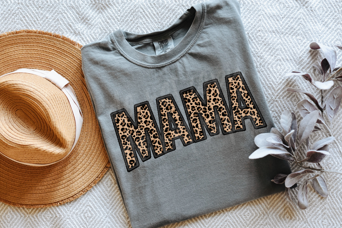 Mama Leopard Faux Embroidery Graphic Tee