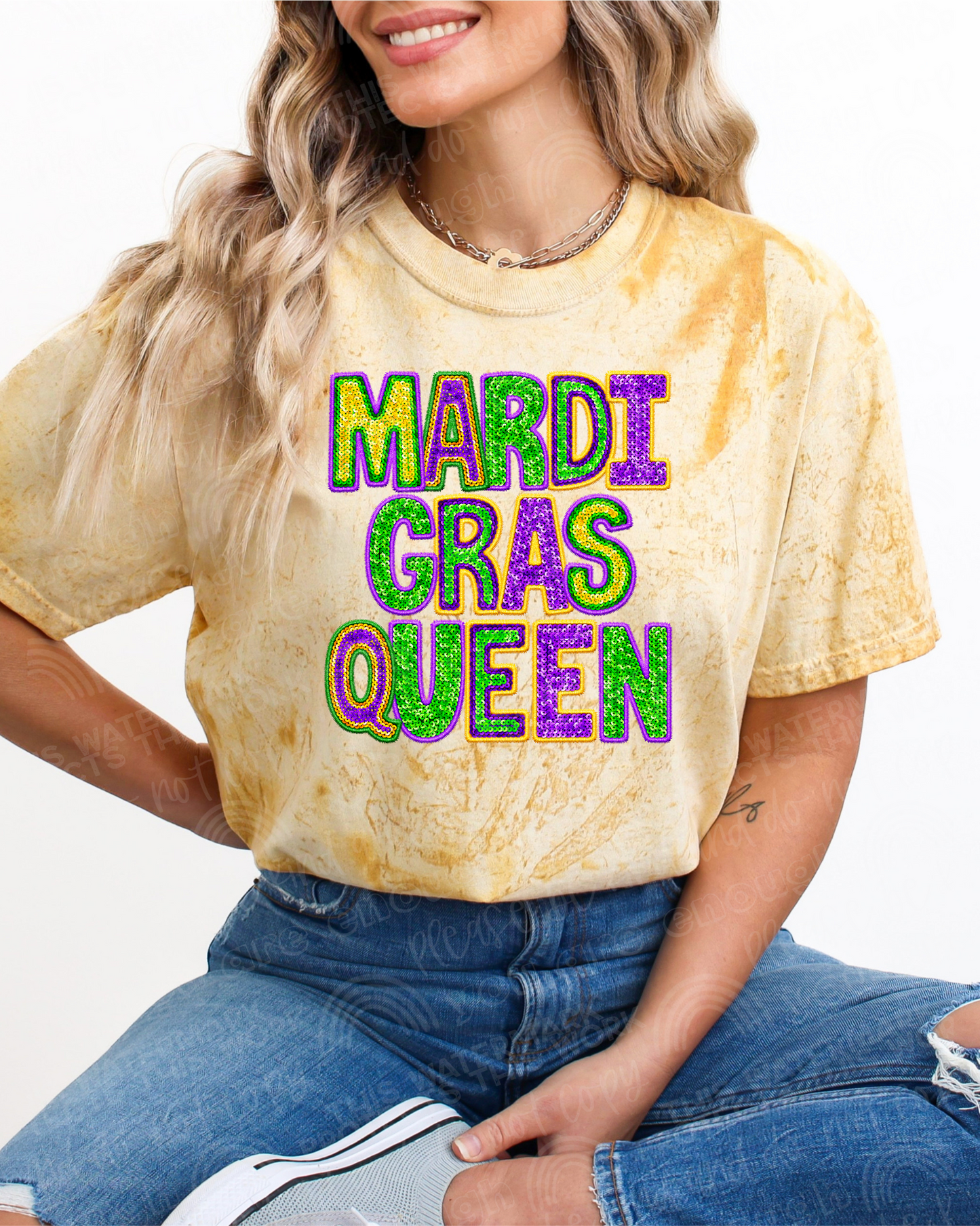 Mardi Gras Queen Faux Sequin Graphic Tee