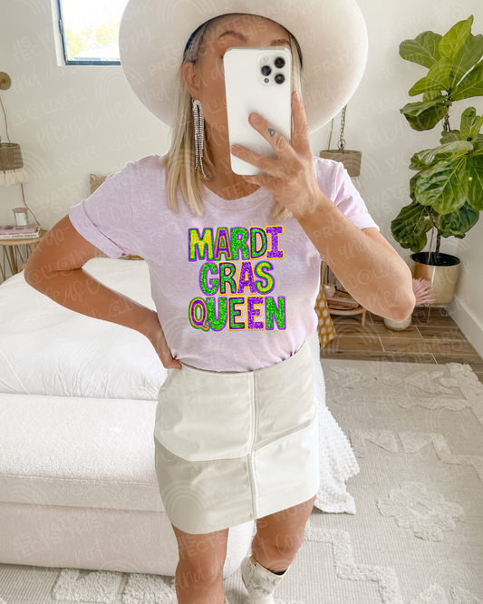 Mardi Gras Queen Faux Sequin Graphic Tee