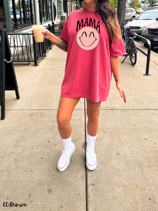 Pink Checkered Mama Graphic Tee